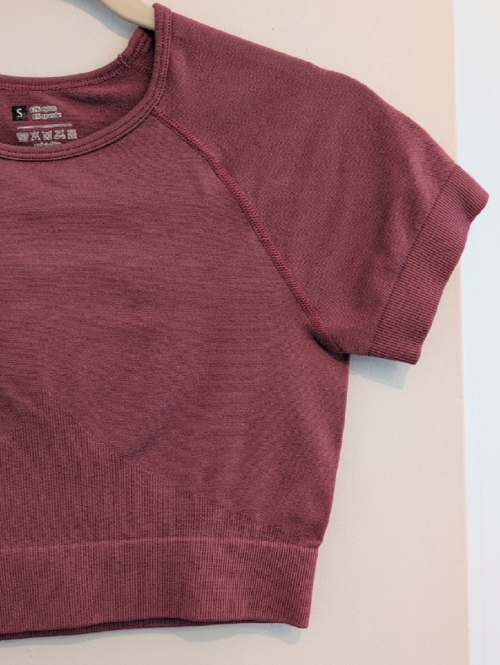 Seamless Short Sleeve Crop Workout Top - Mauve Pink - Picture 4 of 5